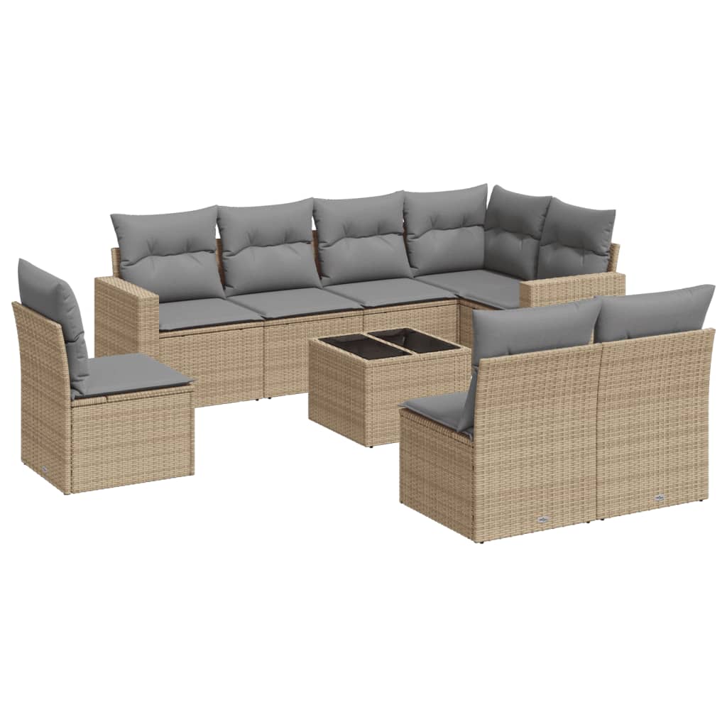 9-delige Loungeset met kussens poly rattan beige is nu te koop bij PeponiXL, paradijselijk wonen!