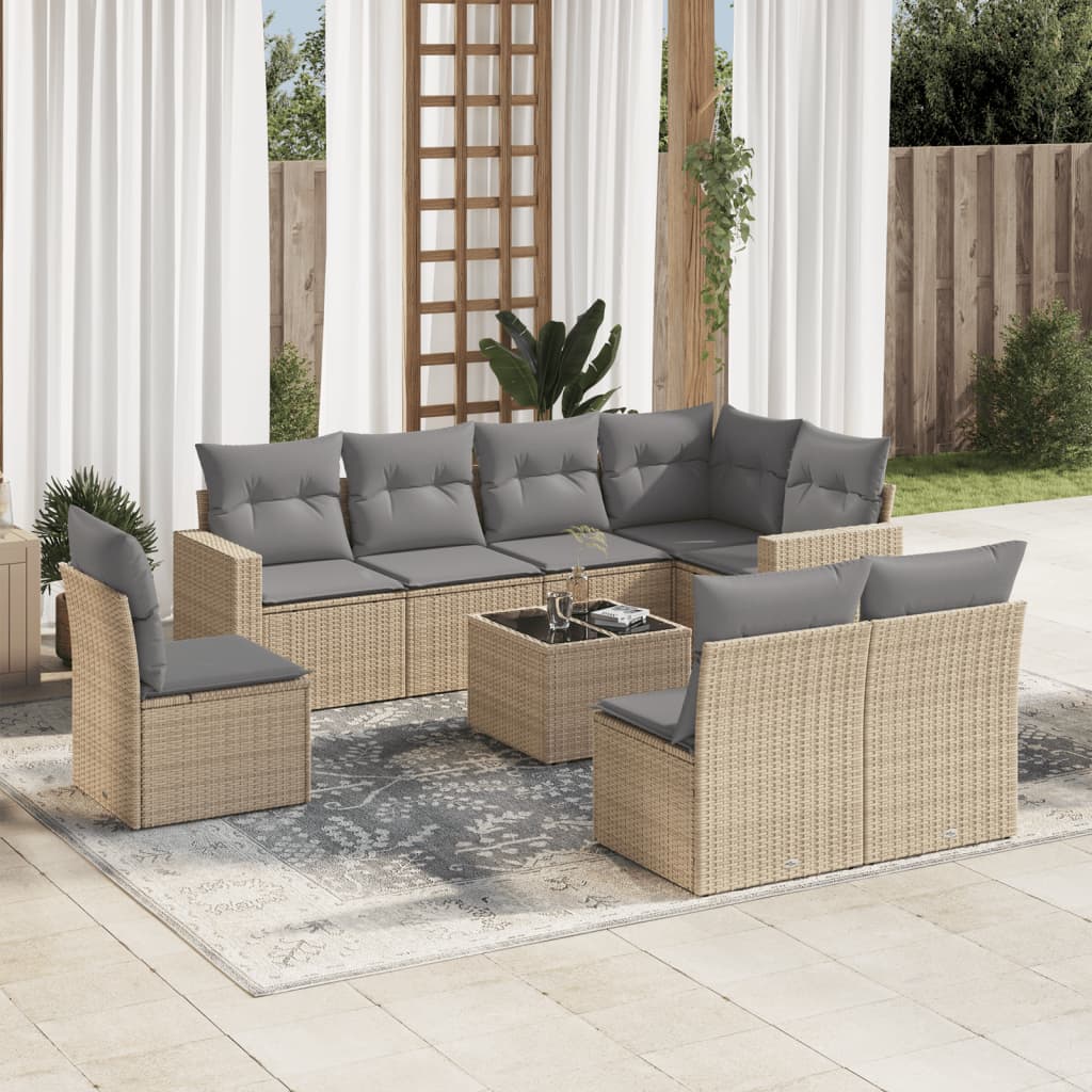 9-delige Loungeset met kussens poly rattan beige is nu te koop bij PeponiXL, paradijselijk wonen!