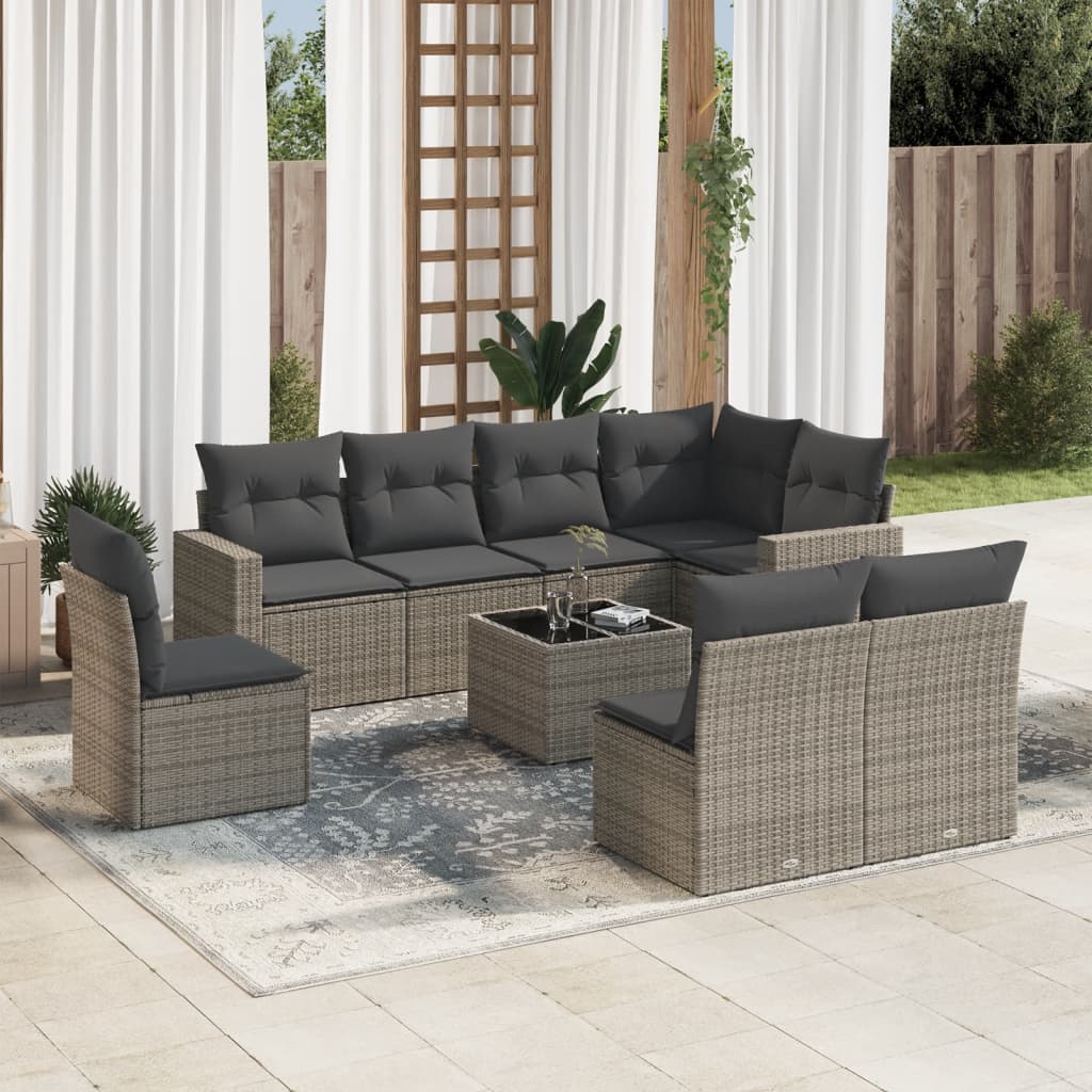 9-delige Loungeset met kussens poly rattan grijs is nu te koop bij PeponiXL, paradijselijk wonen!