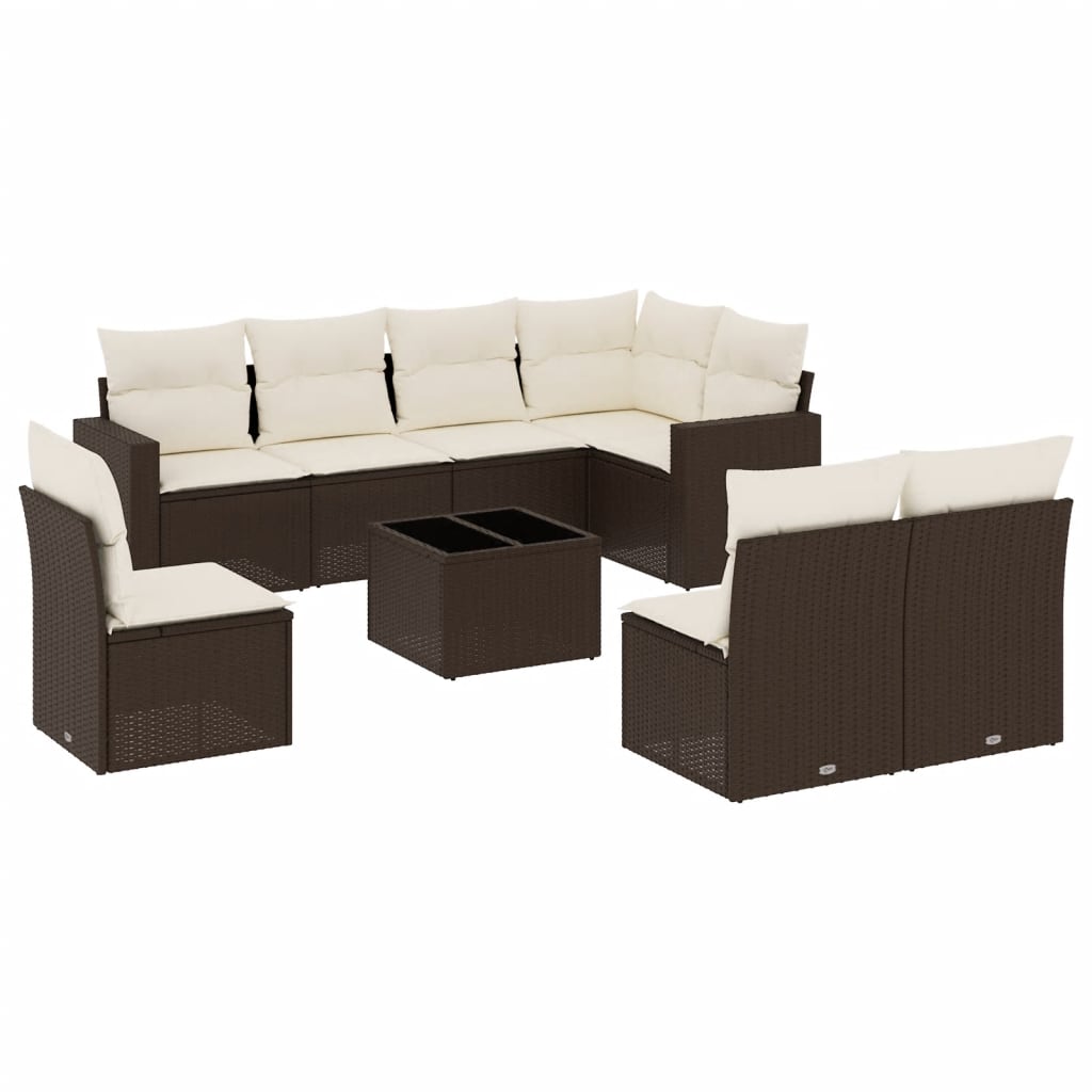 9-delige Loungeset met kussens poly rattan bruin is nu te koop bij PeponiXL, paradijselijk wonen!