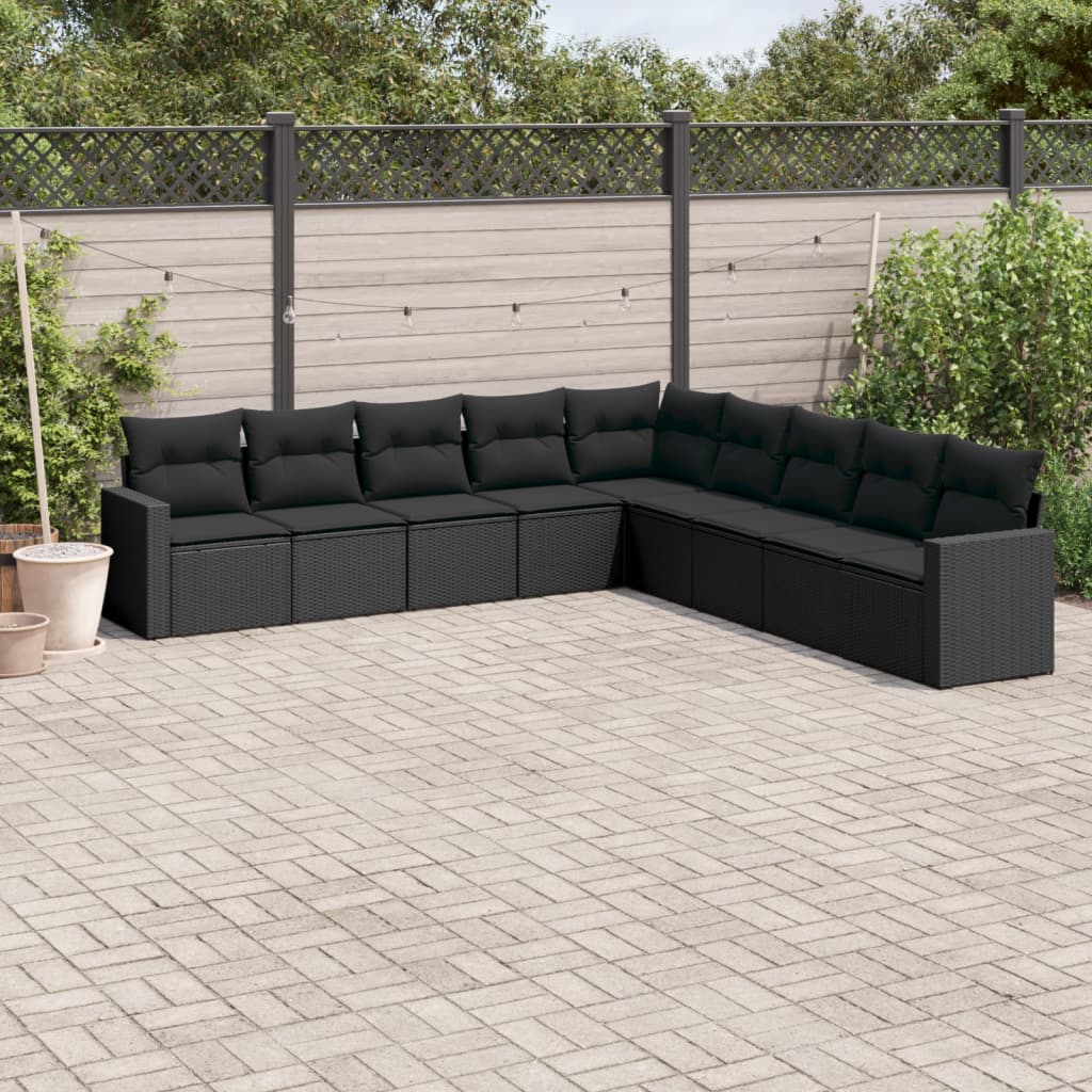 9-delige Loungeset met kussens poly rattan zwart is nu te koop bij PeponiXL, paradijselijk wonen!