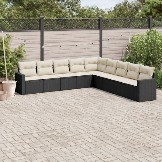 9-delige Loungeset met kussens poly rattan zwart is nu te koop bij PeponiXL, paradijselijk wonen!