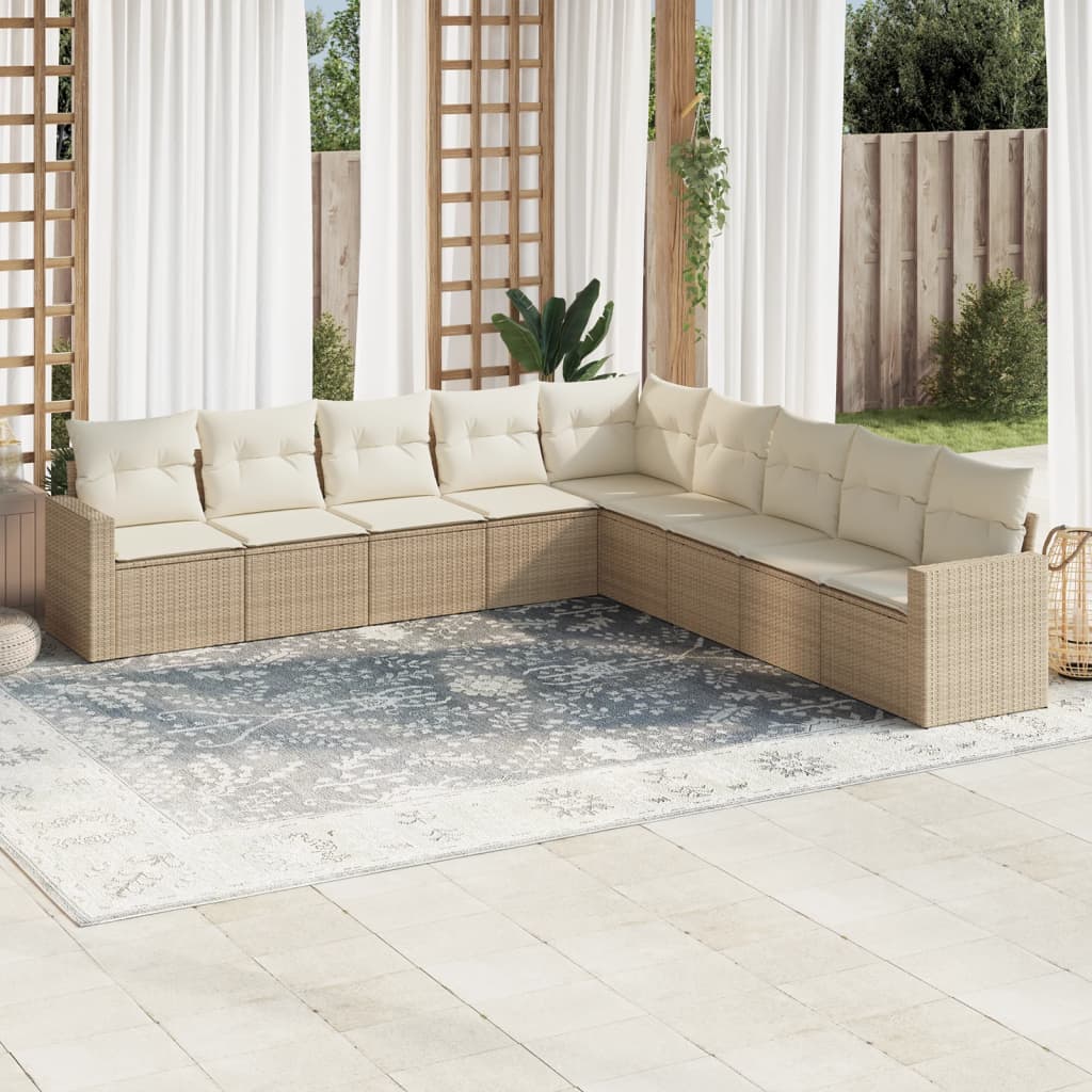 9-delige Loungeset met kussens poly rattan beige is nu te koop bij PeponiXL, paradijselijk wonen!