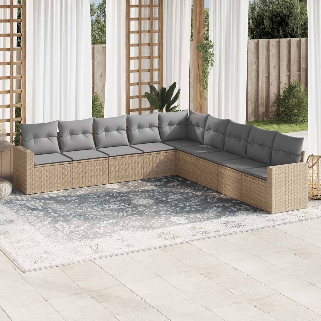 9-delige Loungeset met kussens poly rattan beige is nu te koop bij PeponiXL, paradijselijk wonen!
