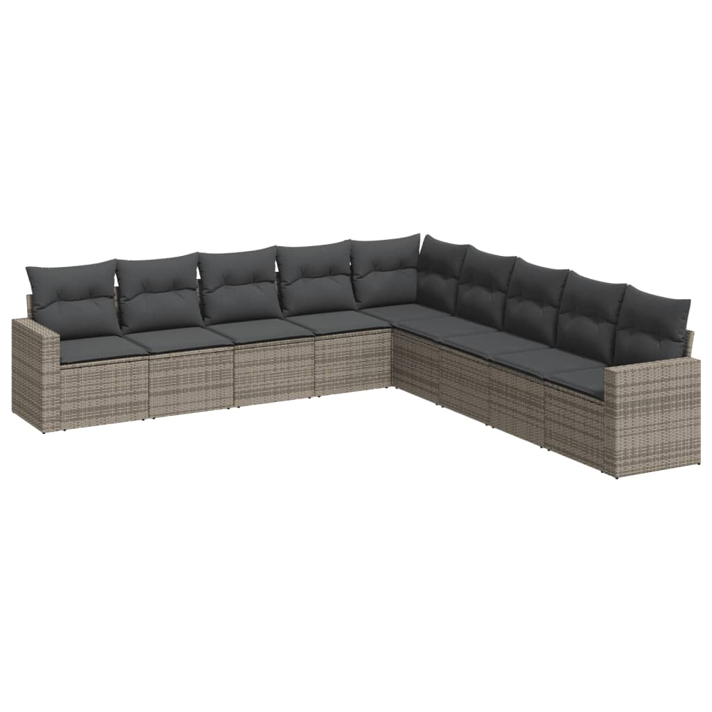 9-delige Loungeset met kussens poly rattan grijs is nu te koop bij PeponiXL, paradijselijk wonen!