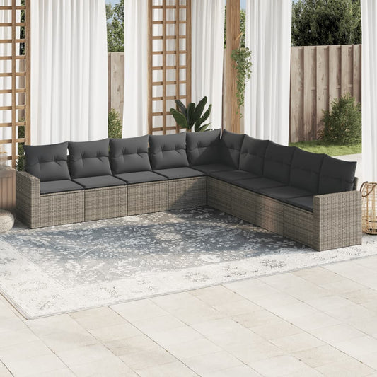 9-delige Loungeset met kussens poly rattan grijs is nu te koop bij PeponiXL, paradijselijk wonen!