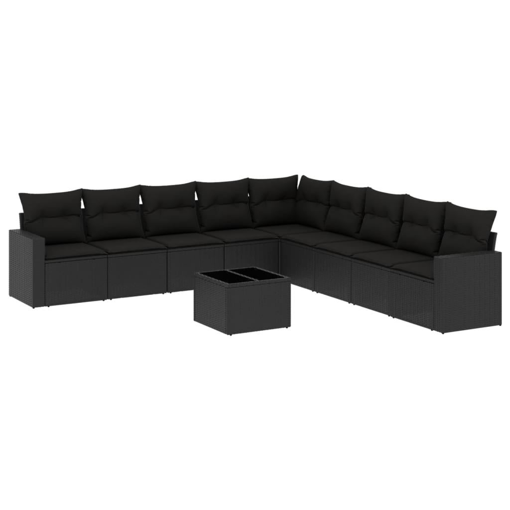 10-delige Loungeset met kussens poly rattan zwart is nu te koop bij PeponiXL, paradijselijk wonen!