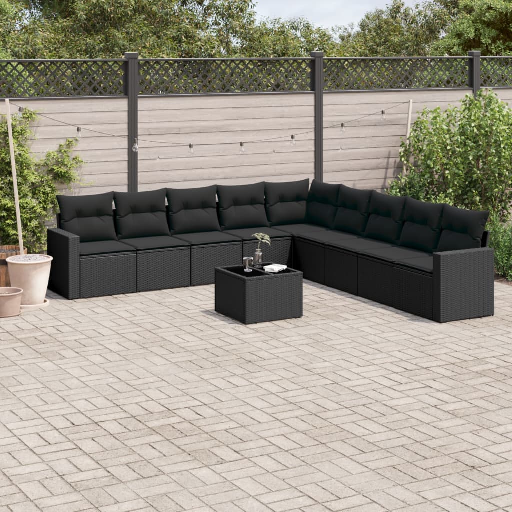 10-delige Loungeset met kussens poly rattan zwart is nu te koop bij PeponiXL, paradijselijk wonen!