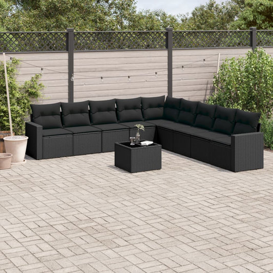 10-delige Loungeset met kussens poly rattan zwart is nu te koop bij PeponiXL, paradijselijk wonen!