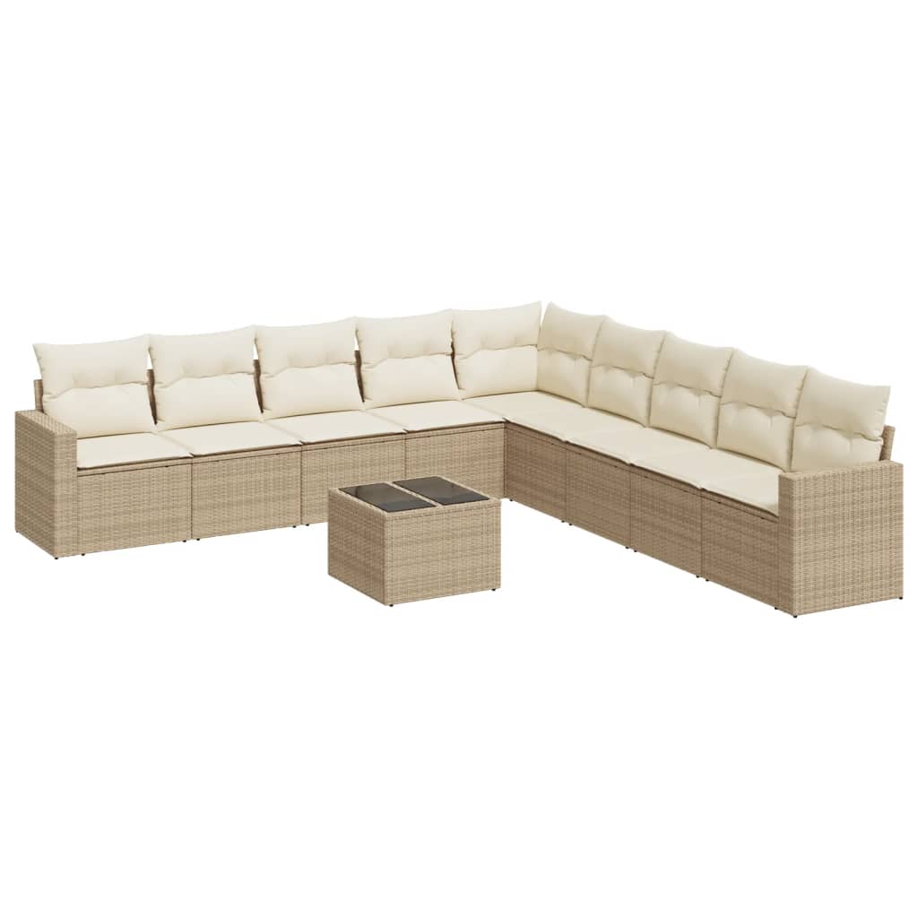 10-delige Loungeset met kussens poly rattan beige is nu te koop bij PeponiXL, paradijselijk wonen!