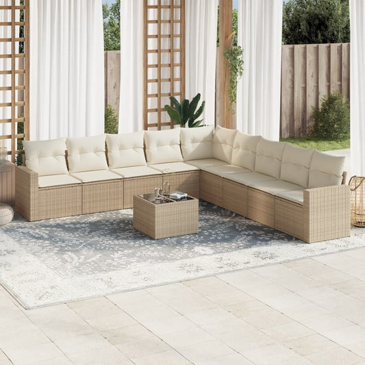 10-delige Loungeset met kussens poly rattan beige is nu te koop bij PeponiXL, paradijselijk wonen!