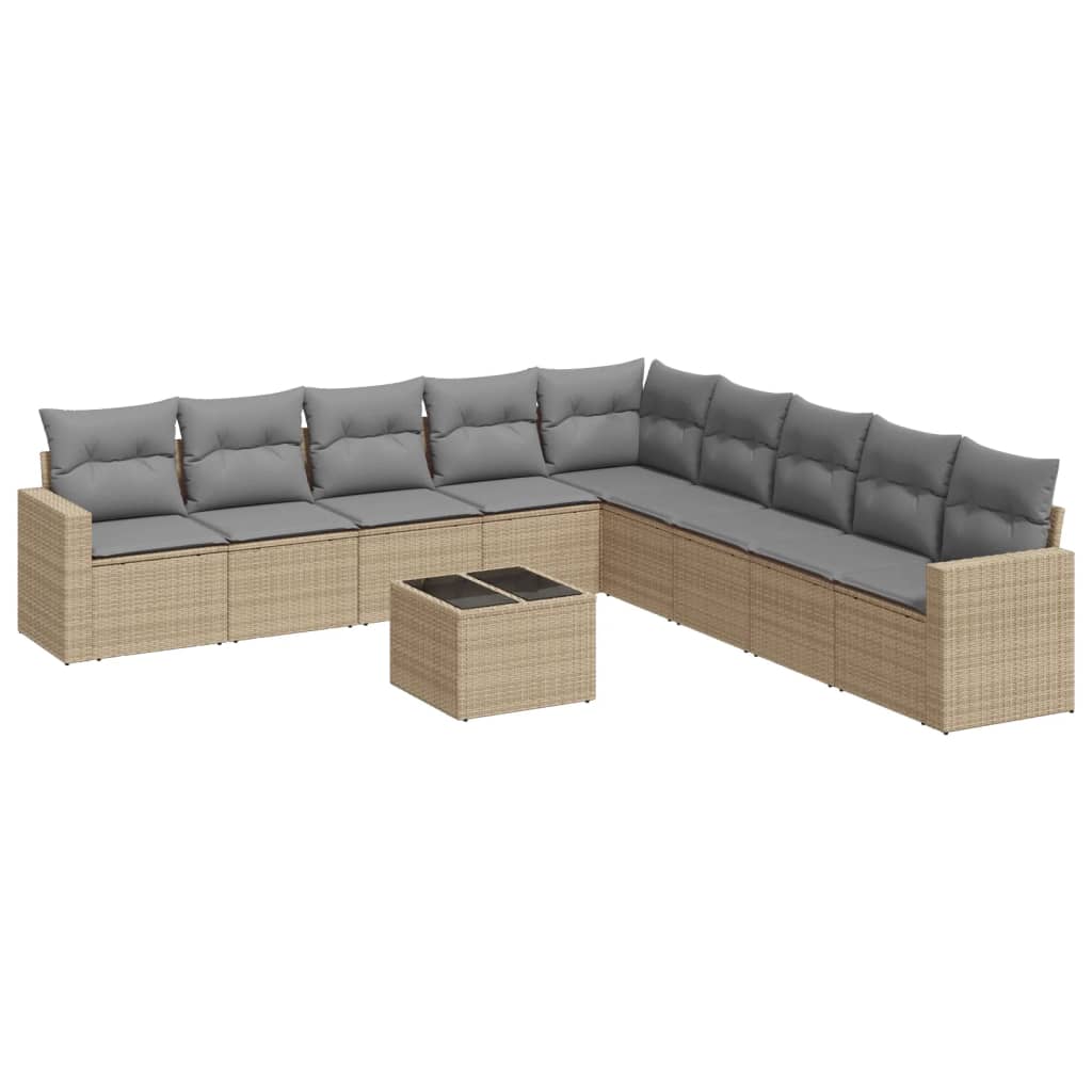 10-delige Loungeset met kussens poly rattan beige is nu te koop bij PeponiXL, paradijselijk wonen!