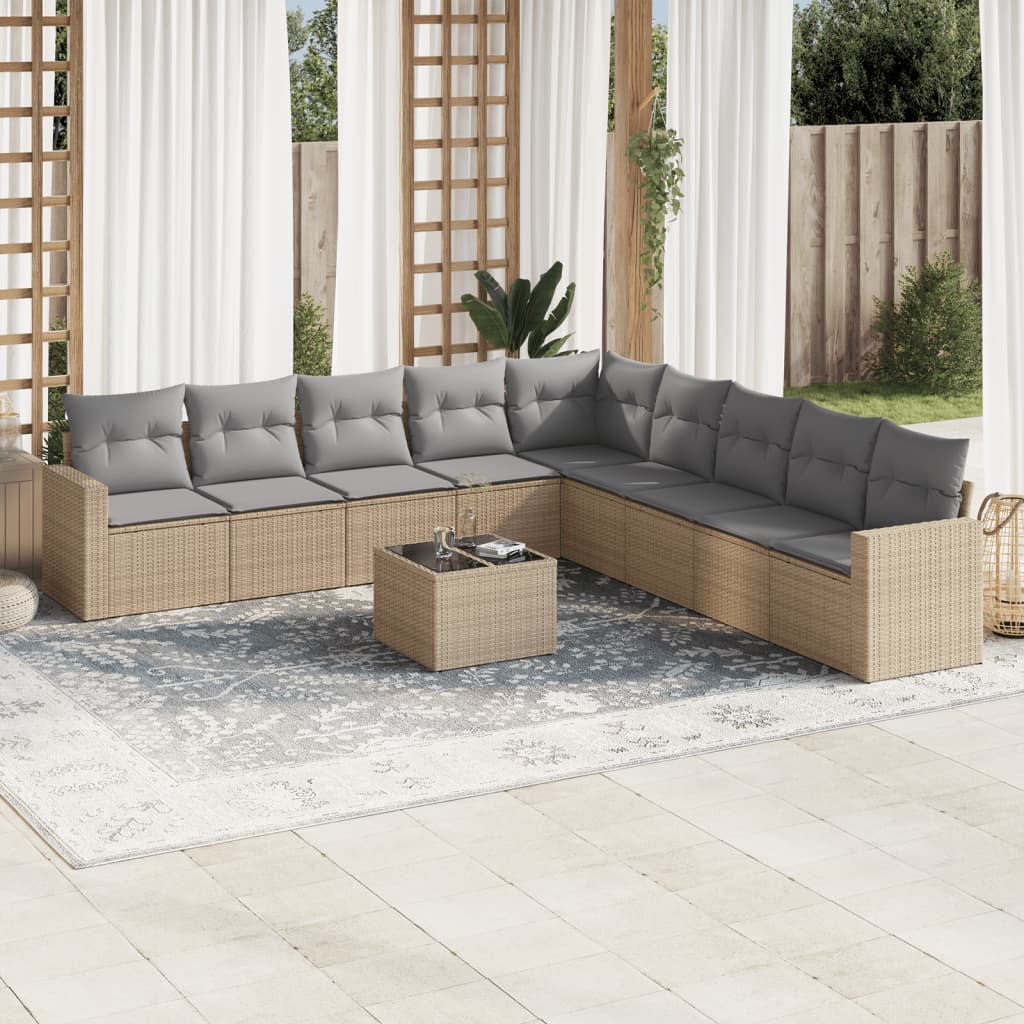 10-delige Loungeset met kussens poly rattan beige is nu te koop bij PeponiXL, paradijselijk wonen!