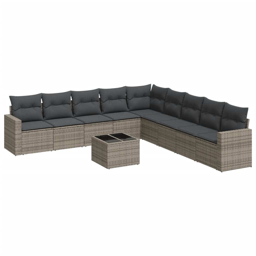 10-delige Loungeset met kussens poly rattan grijs is nu te koop bij PeponiXL, paradijselijk wonen!