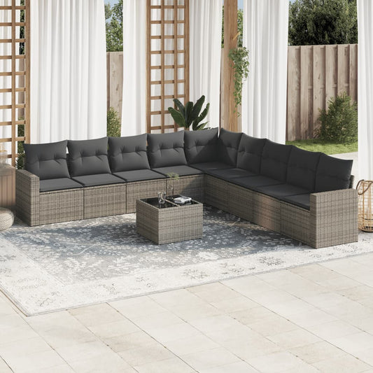 10-delige Loungeset met kussens poly rattan grijs is nu te koop bij PeponiXL, paradijselijk wonen!