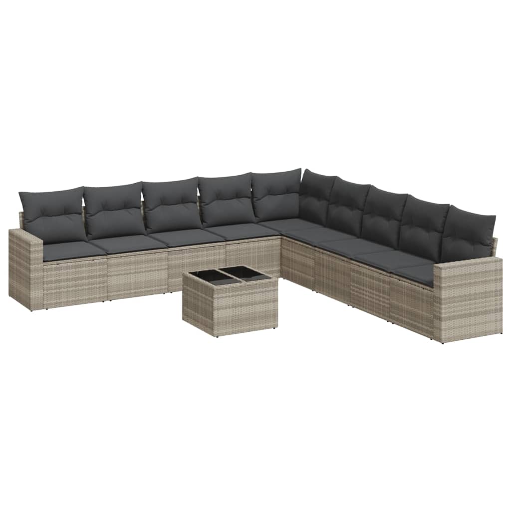 10-delige Loungeset met kussens poly rattan lichtgrijs is nu te koop bij PeponiXL, paradijselijk wonen!