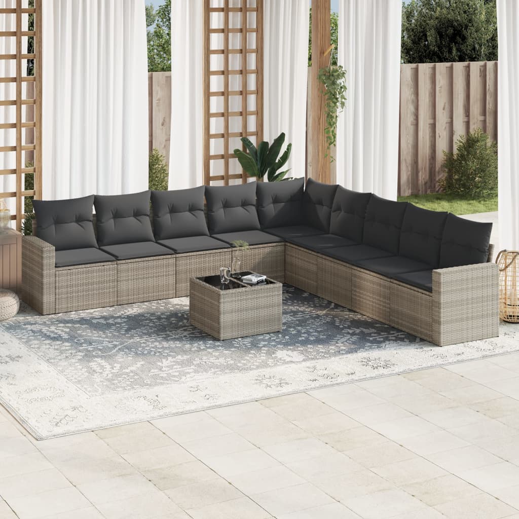10-delige Loungeset met kussens poly rattan lichtgrijs is nu te koop bij PeponiXL, paradijselijk wonen!