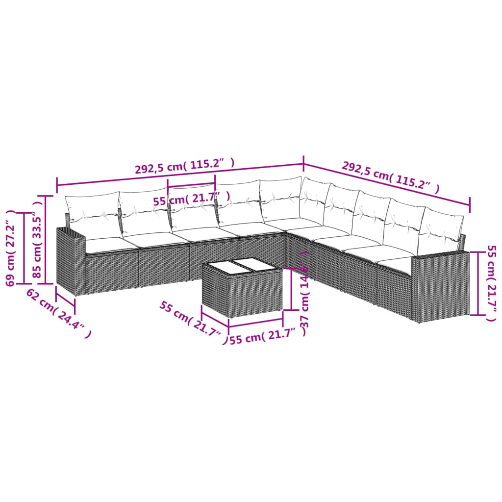 10-delige Loungeset met kussens poly rattan bruin is nu te koop bij PeponiXL, paradijselijk wonen!