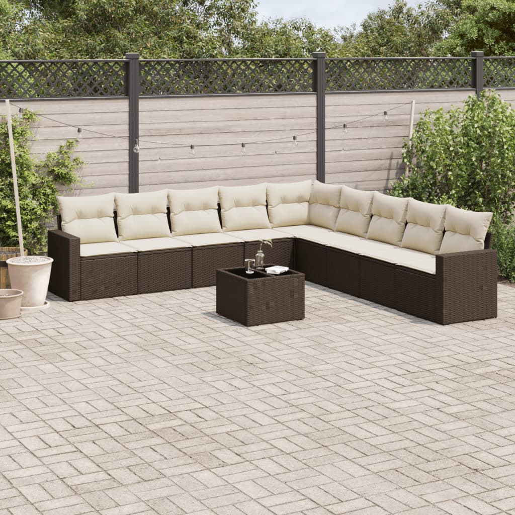 10-delige Loungeset met kussens poly rattan bruin is nu te koop bij PeponiXL, paradijselijk wonen!