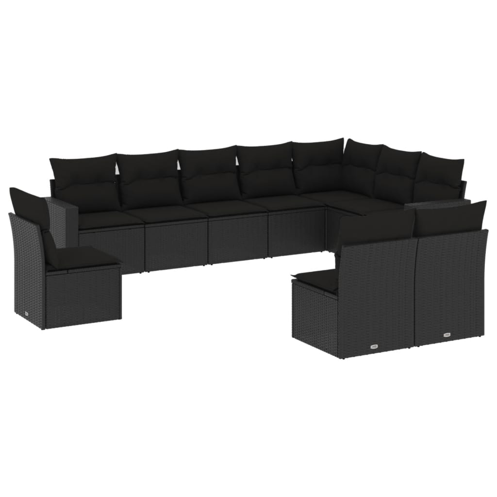 10-delige Loungeset met kussens poly rattan zwart is nu te koop bij PeponiXL, paradijselijk wonen!
