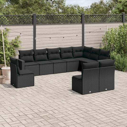 10-delige Loungeset met kussens poly rattan zwart is nu te koop bij PeponiXL, paradijselijk wonen!