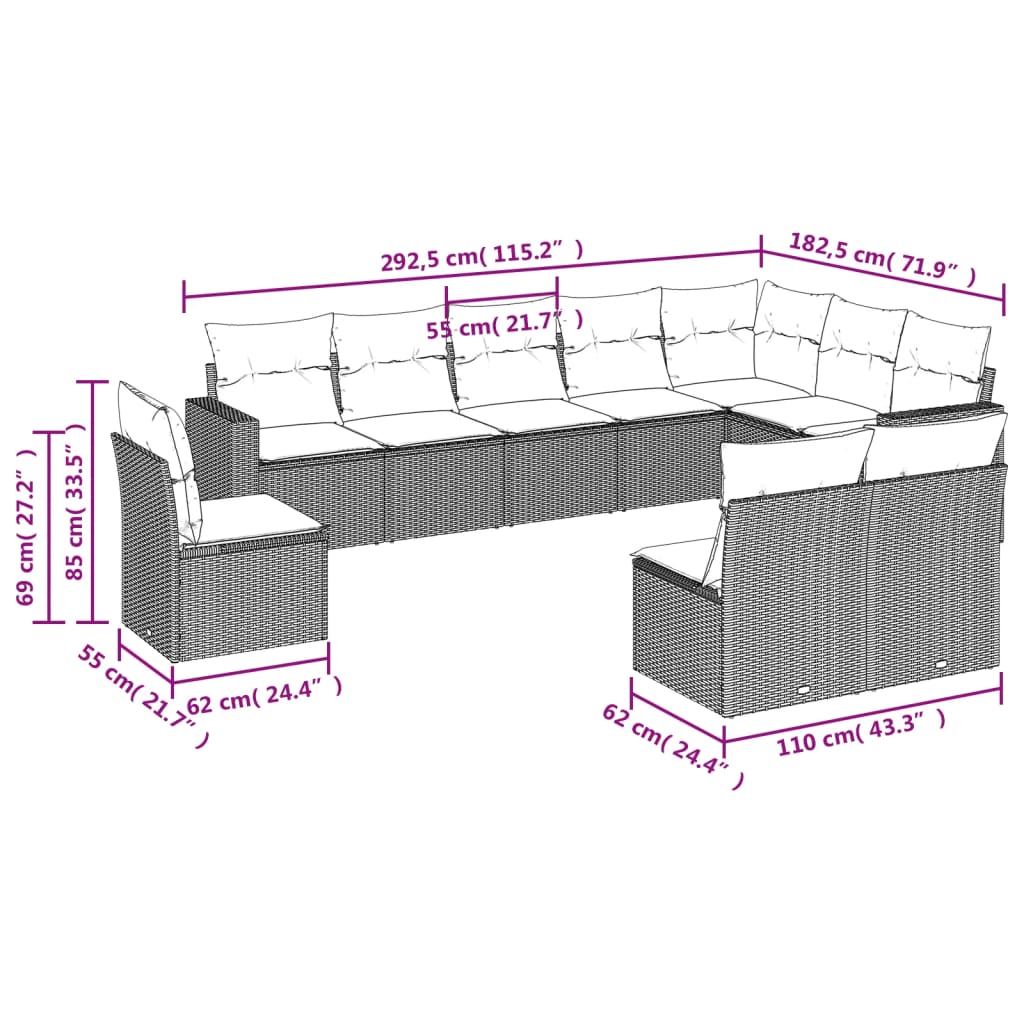 10-delige Loungeset met kussens poly rattan zwart is nu te koop bij PeponiXL, paradijselijk wonen!