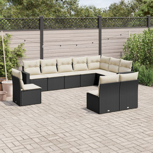 10-delige Loungeset met kussens poly rattan zwart is nu te koop bij PeponiXL, paradijselijk wonen!