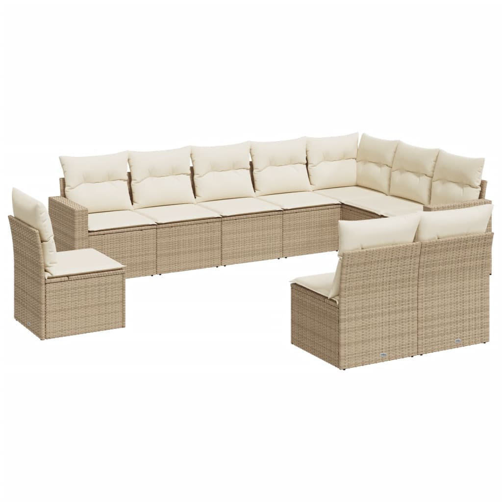 10-delige Loungeset met kussens poly rattan beige is nu te koop bij PeponiXL, paradijselijk wonen!