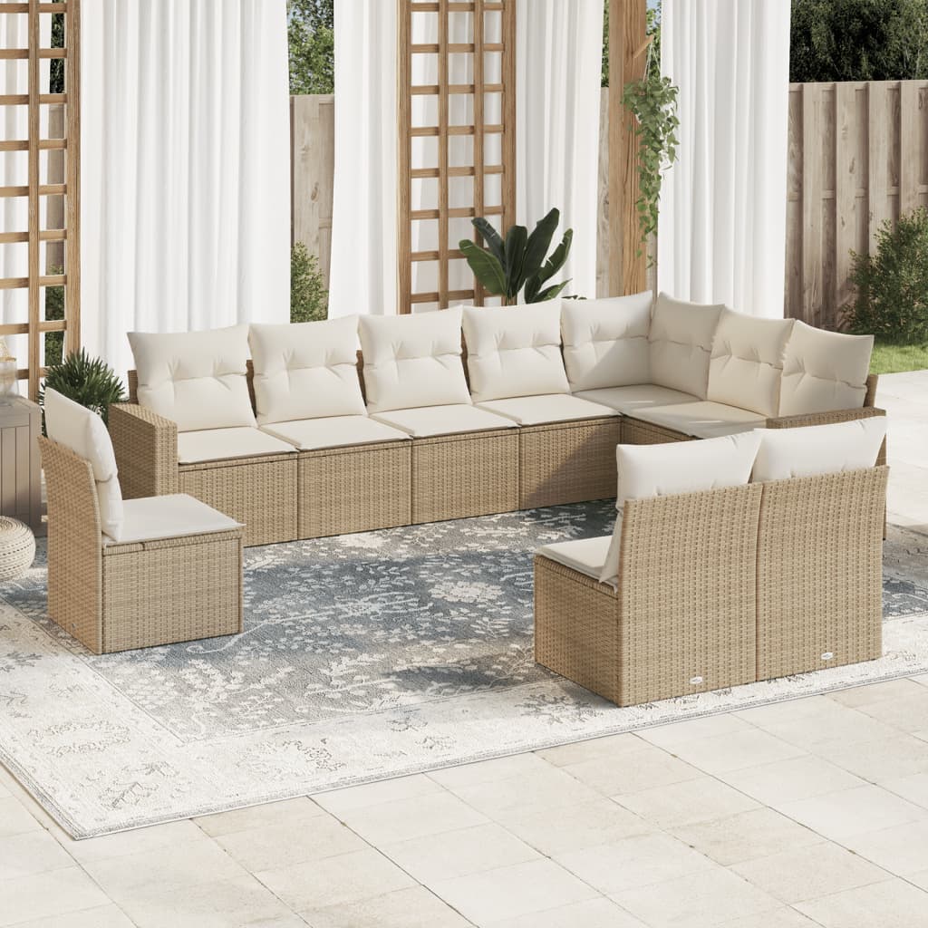 10-delige Loungeset met kussens poly rattan beige is nu te koop bij PeponiXL, paradijselijk wonen!