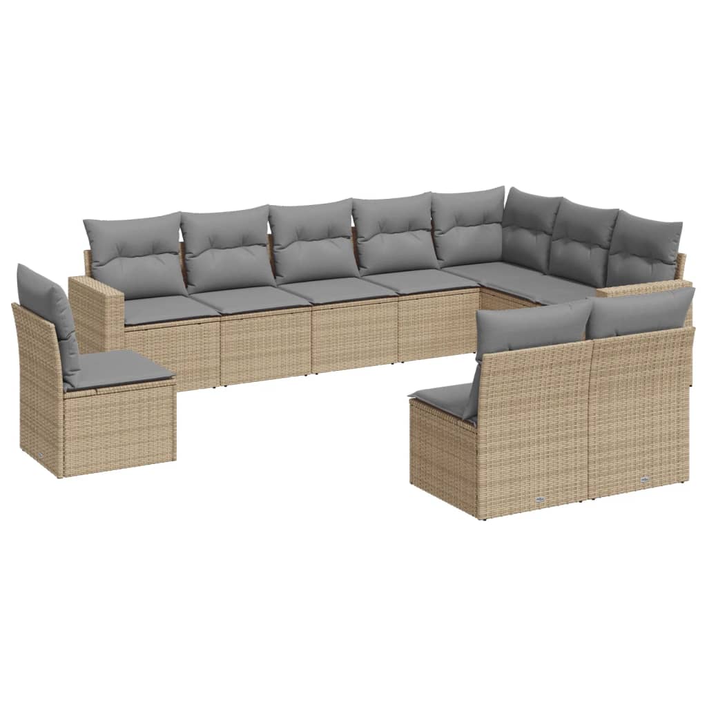 10-delige Loungeset met kussens poly rattan beige is nu te koop bij PeponiXL, paradijselijk wonen!