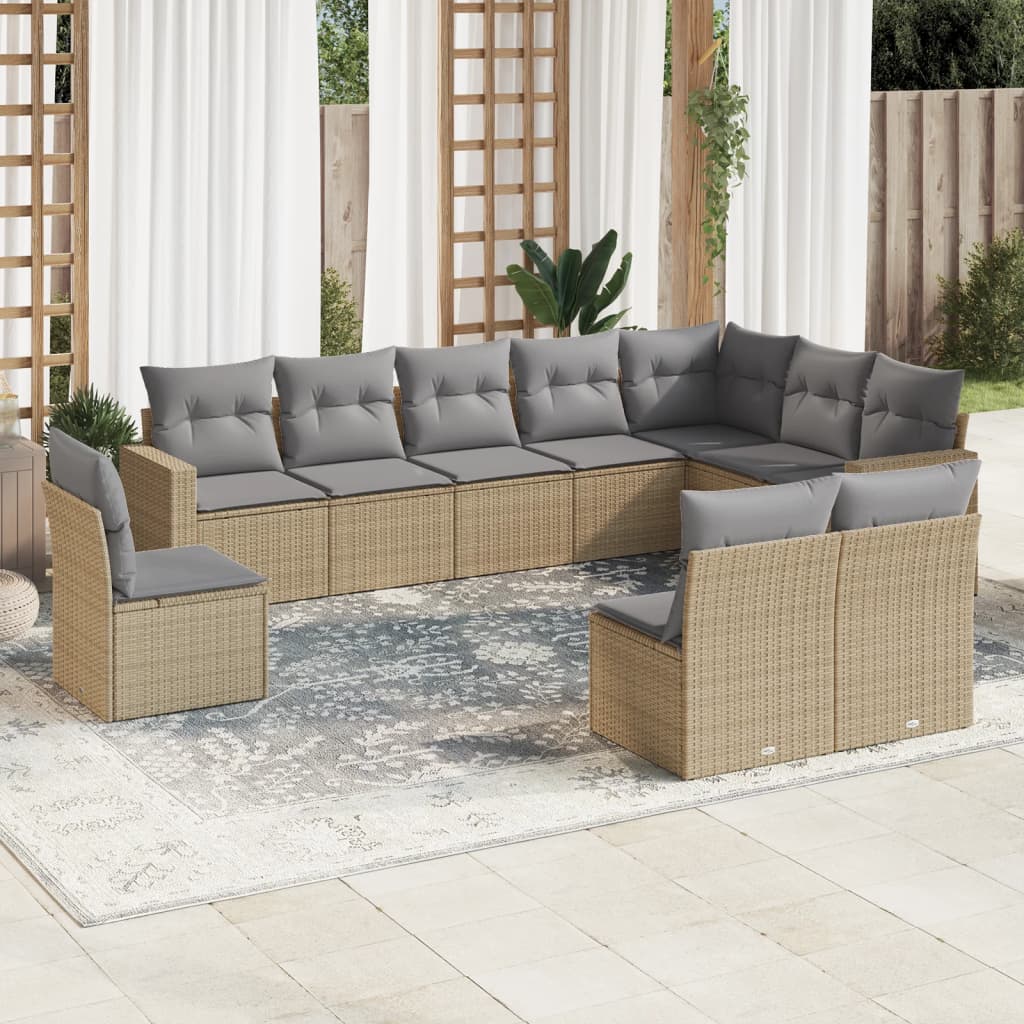 10-delige Loungeset met kussens poly rattan beige is nu te koop bij PeponiXL, paradijselijk wonen!