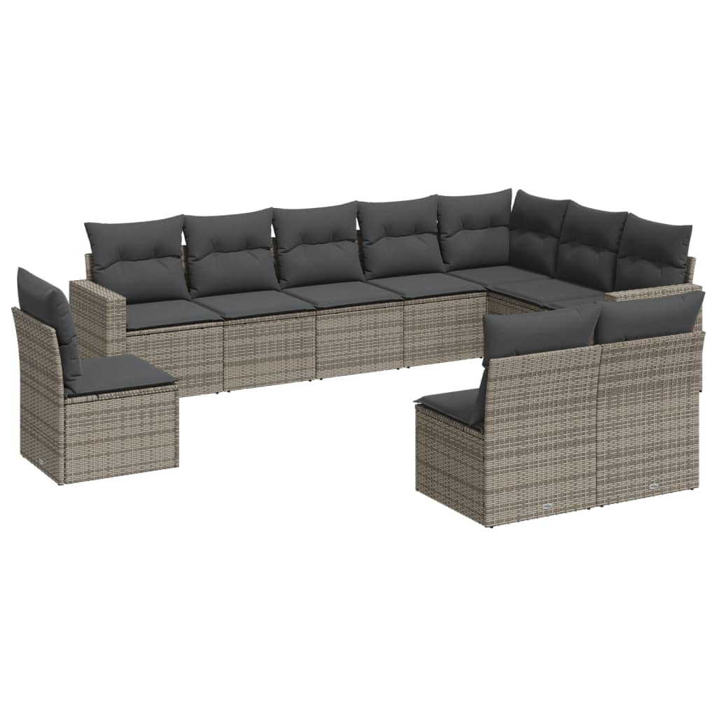 10-delige Loungeset met kussens poly rattan grijs is nu te koop bij PeponiXL, paradijselijk wonen!