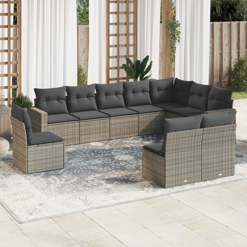 10-delige Loungeset met kussens poly rattan grijs is nu te koop bij PeponiXL, paradijselijk wonen!