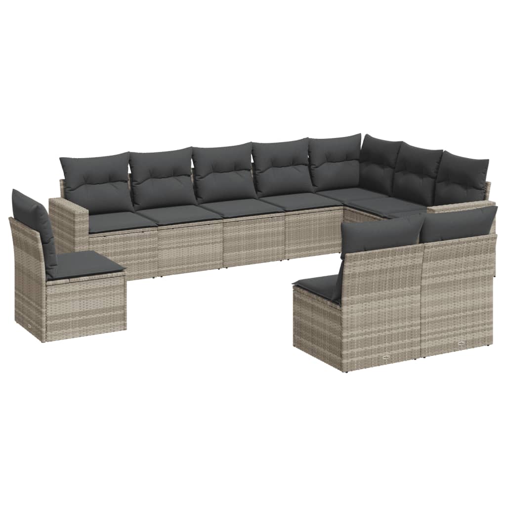 10-delige Loungeset met kussens poly rattan lichtgrijs is nu te koop bij PeponiXL, paradijselijk wonen!