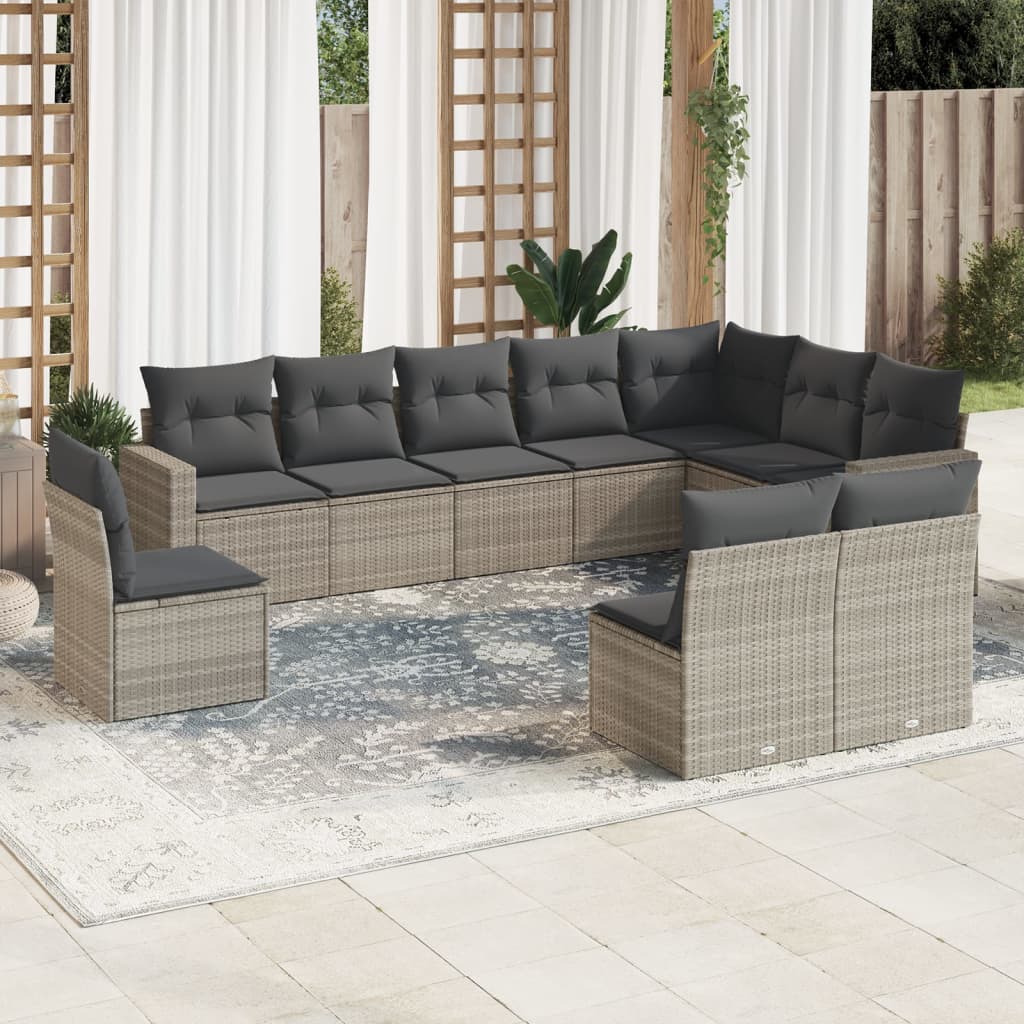 10-delige Loungeset met kussens poly rattan lichtgrijs is nu te koop bij PeponiXL, paradijselijk wonen!
