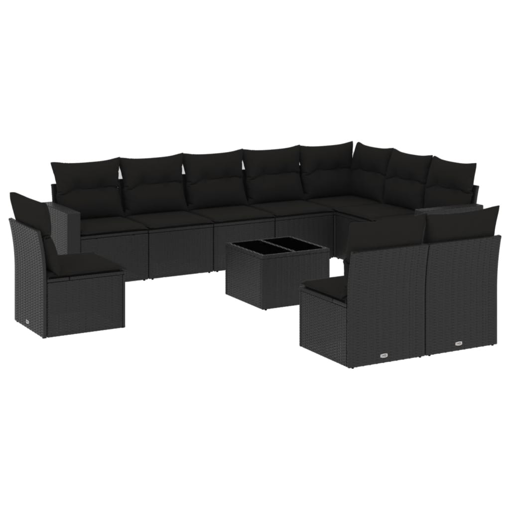 11-delige Loungeset met kussens poly rattan zwart is nu te koop bij PeponiXL, paradijselijk wonen!