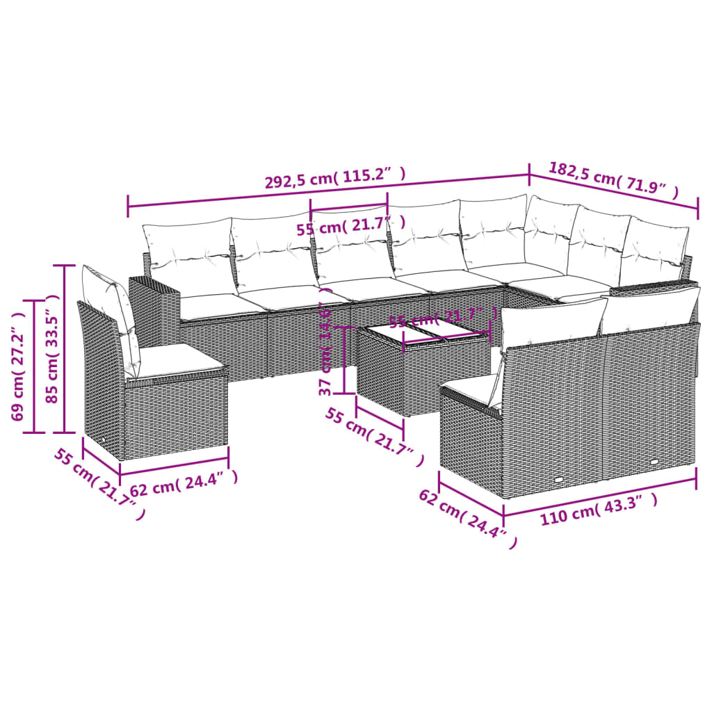 11-delige Loungeset met kussens poly rattan zwart is nu te koop bij PeponiXL, paradijselijk wonen!