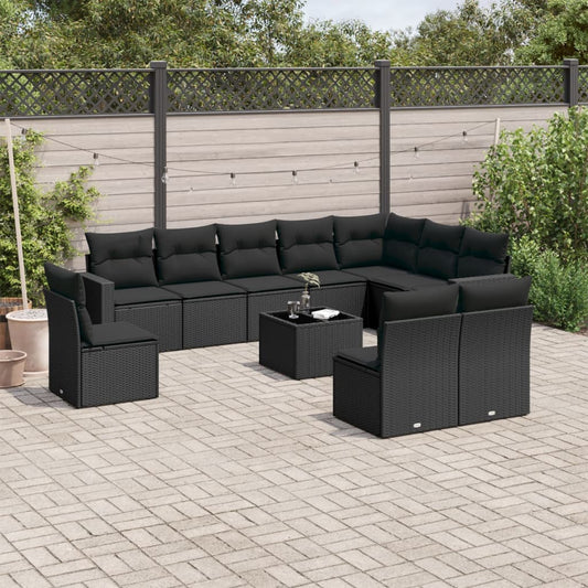 11-delige Loungeset met kussens poly rattan zwart is nu te koop bij PeponiXL, paradijselijk wonen!