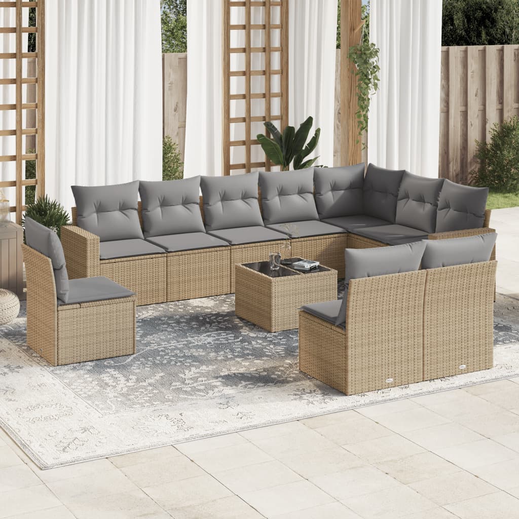 11-delige Tuinset met kussens poly rattan beige is nu te koop bij PeponiXL, paradijselijk wonen!