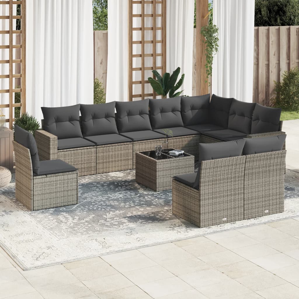 11-delige Loungeset met kussens poly rattan grijs is nu te koop bij PeponiXL, paradijselijk wonen!