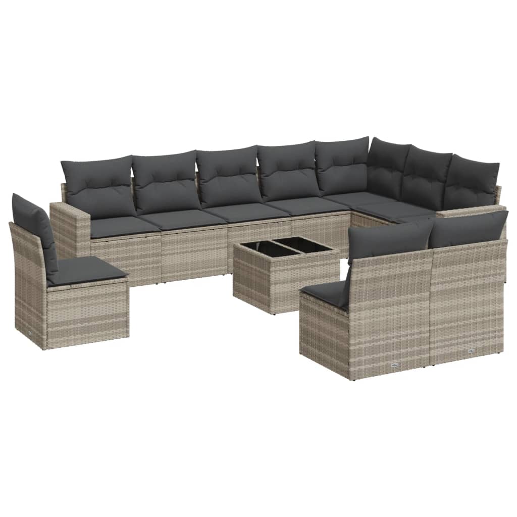 11-delige Loungeset met kussens poly rattan lichtgrijs is nu te koop bij PeponiXL, paradijselijk wonen!