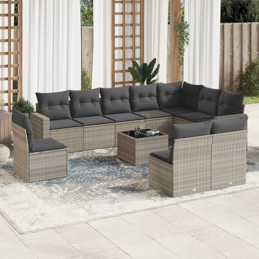 11-delige Loungeset met kussens poly rattan lichtgrijs is nu te koop bij PeponiXL, paradijselijk wonen!