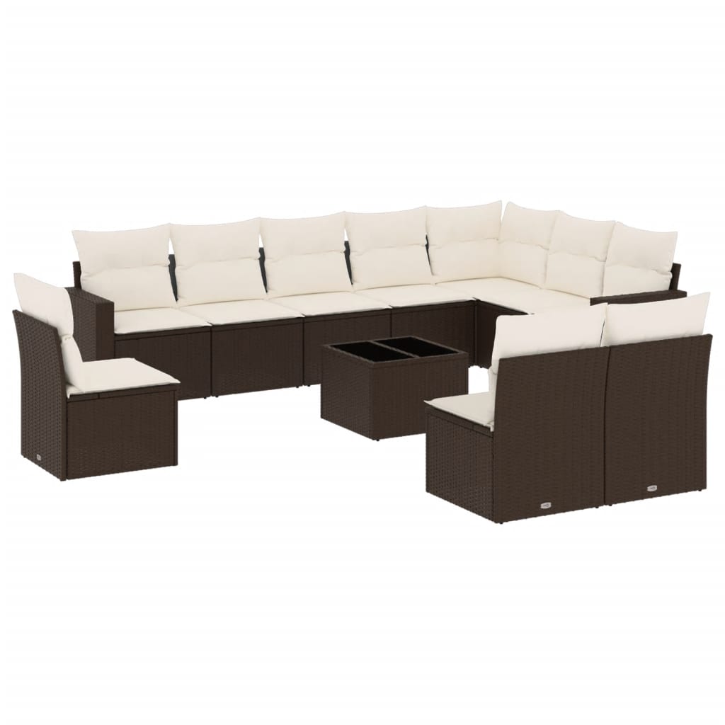 11-delige Loungeset met kussens poly rattan bruin is nu te koop bij PeponiXL, paradijselijk wonen!