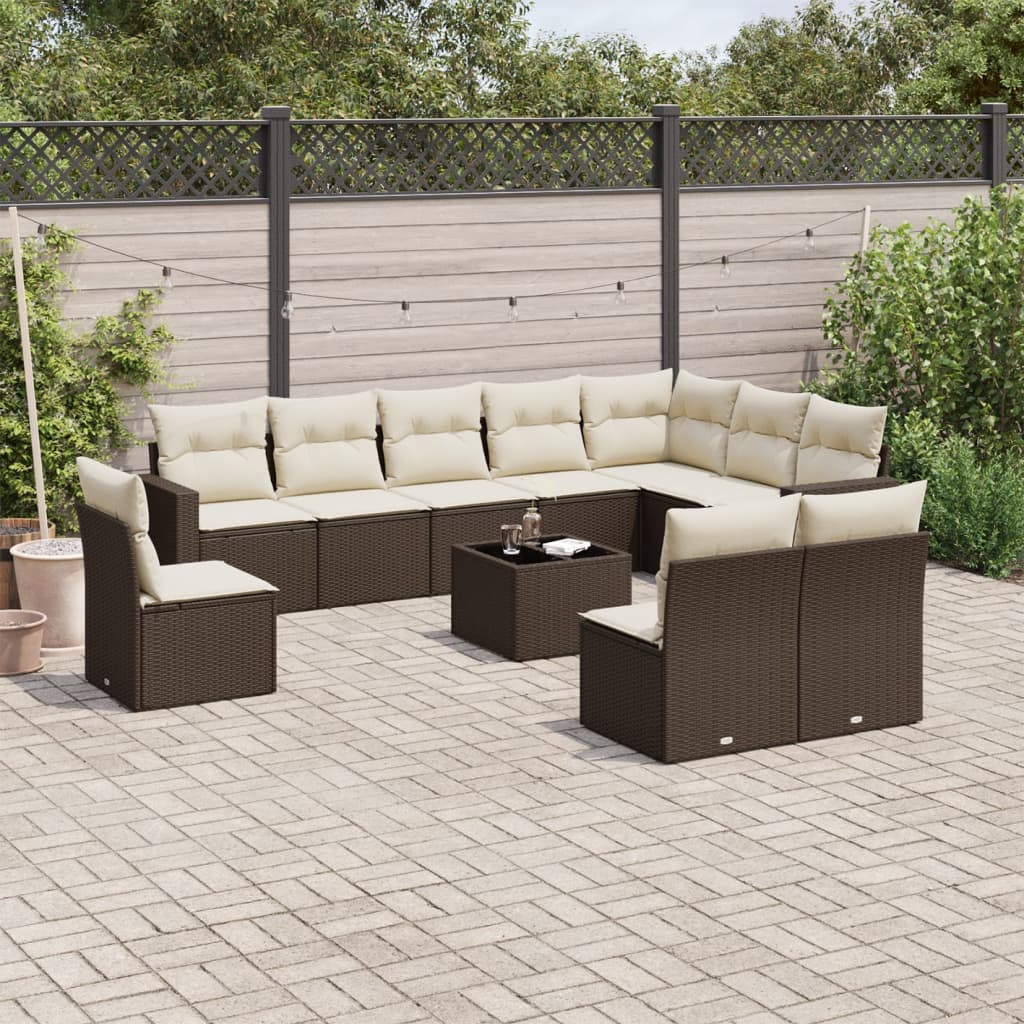 11-delige Loungeset met kussens poly rattan bruin is nu te koop bij PeponiXL, paradijselijk wonen!