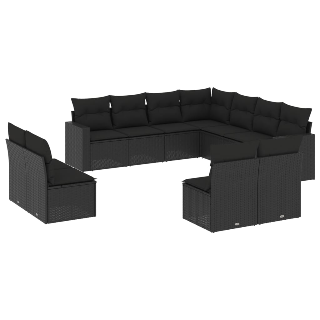 11-delige Loungeset met kussens poly rattan zwart is nu te koop bij PeponiXL, paradijselijk wonen!