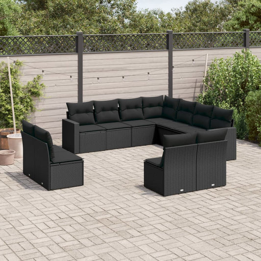 11-delige Loungeset met kussens poly rattan zwart is nu te koop bij PeponiXL, paradijselijk wonen!