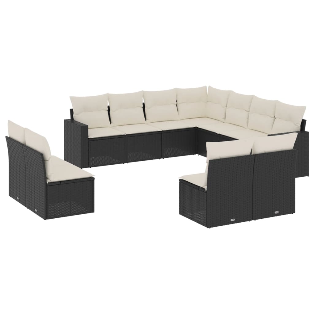 11-delige Loungeset met kussens poly rattan zwart is nu te koop bij PeponiXL, paradijselijk wonen!