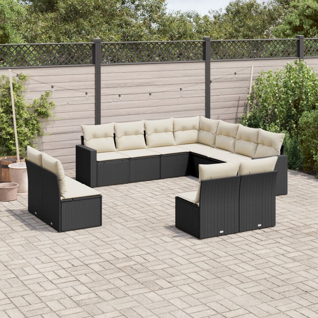 11-delige Loungeset met kussens poly rattan zwart is nu te koop bij PeponiXL, paradijselijk wonen!