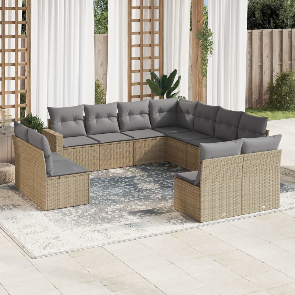 11-delige Tuinset met kussens poly rattan beige is nu te koop bij PeponiXL, paradijselijk wonen!