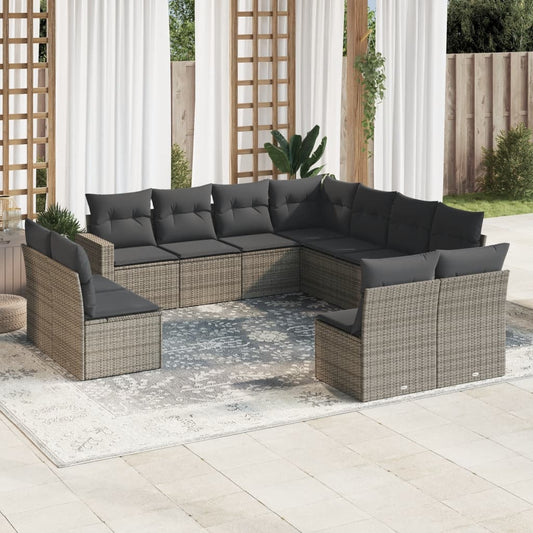 11-delige Loungeset met kussens poly rattan grijs is nu te koop bij PeponiXL, paradijselijk wonen!